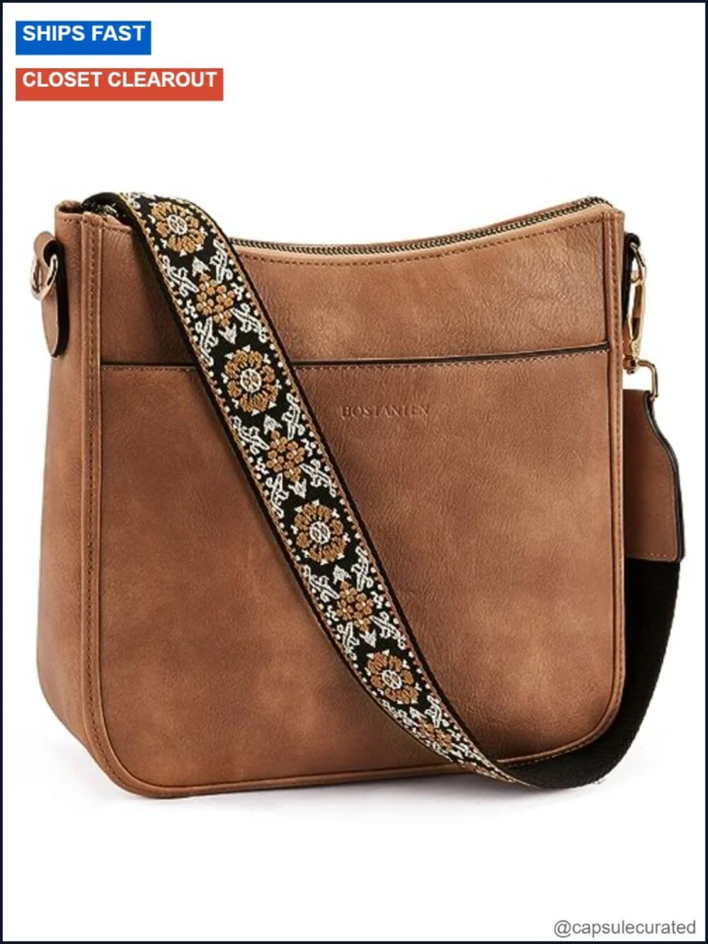 Vegan Leather Hobo Crossbody Bag with Wide Guitar Strap